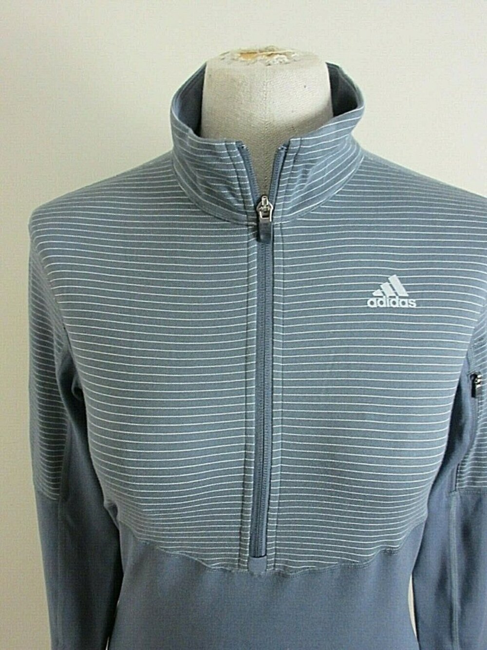 Adidas Women's Climalite 1/2 Zipper Pullover Onyx Grey White Striped NEW - Picture 5 of 5